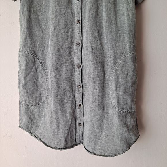Lucky Brand Linen Blend Tunic Shirt Dress Button-Front Mini Gray Womens Size M - Picture 8 of 11